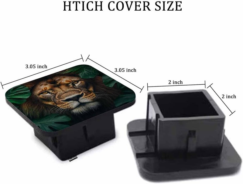 Beabes Lion Car Rear Hitch Covers Tropical Palm Leaves Wildlife Lion Square Trailer Hitch Cover Tube Plug Insert, 2" Towing Rear Hitch Cover for Car Truck, Easy to Install - Image 2